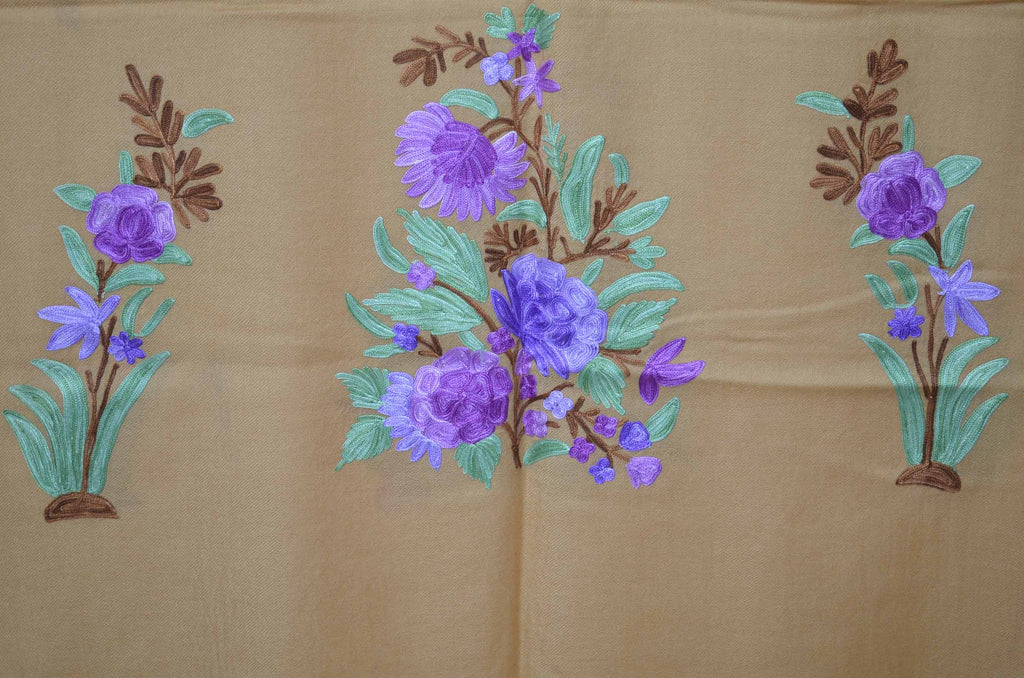 Yellow Merino Wool Aari Work Scarf