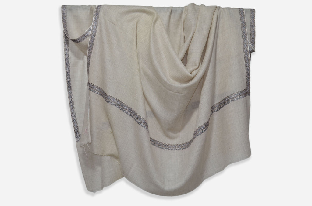Natural Ivory Cashmere Pashmina Shawl with Beautifully  Crafted Border