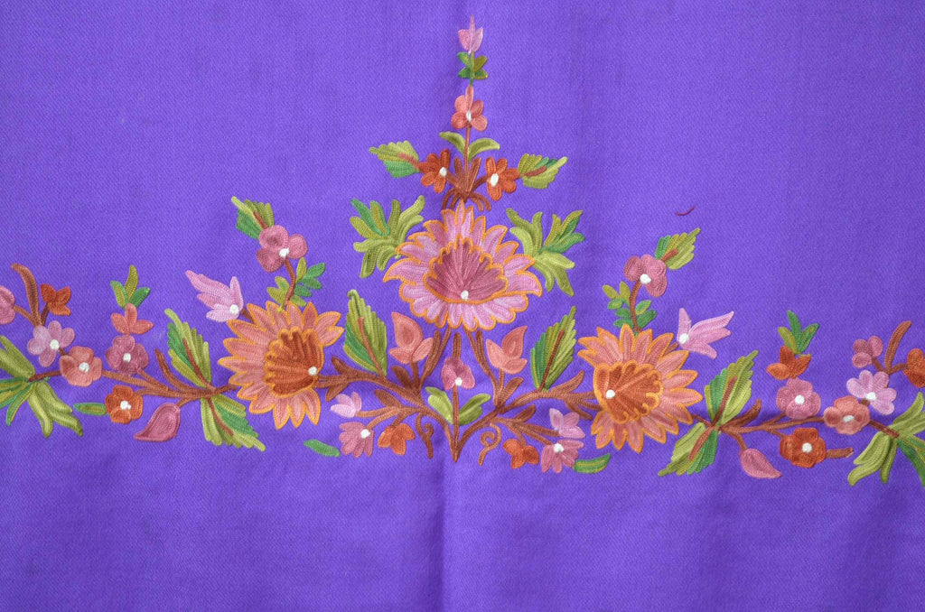Purple Merino Wool Aari Work Scarf