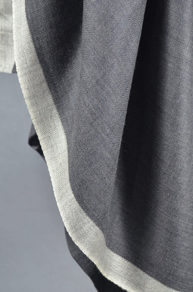 Natural Border Charcoal Base Merino & Silk Scarf