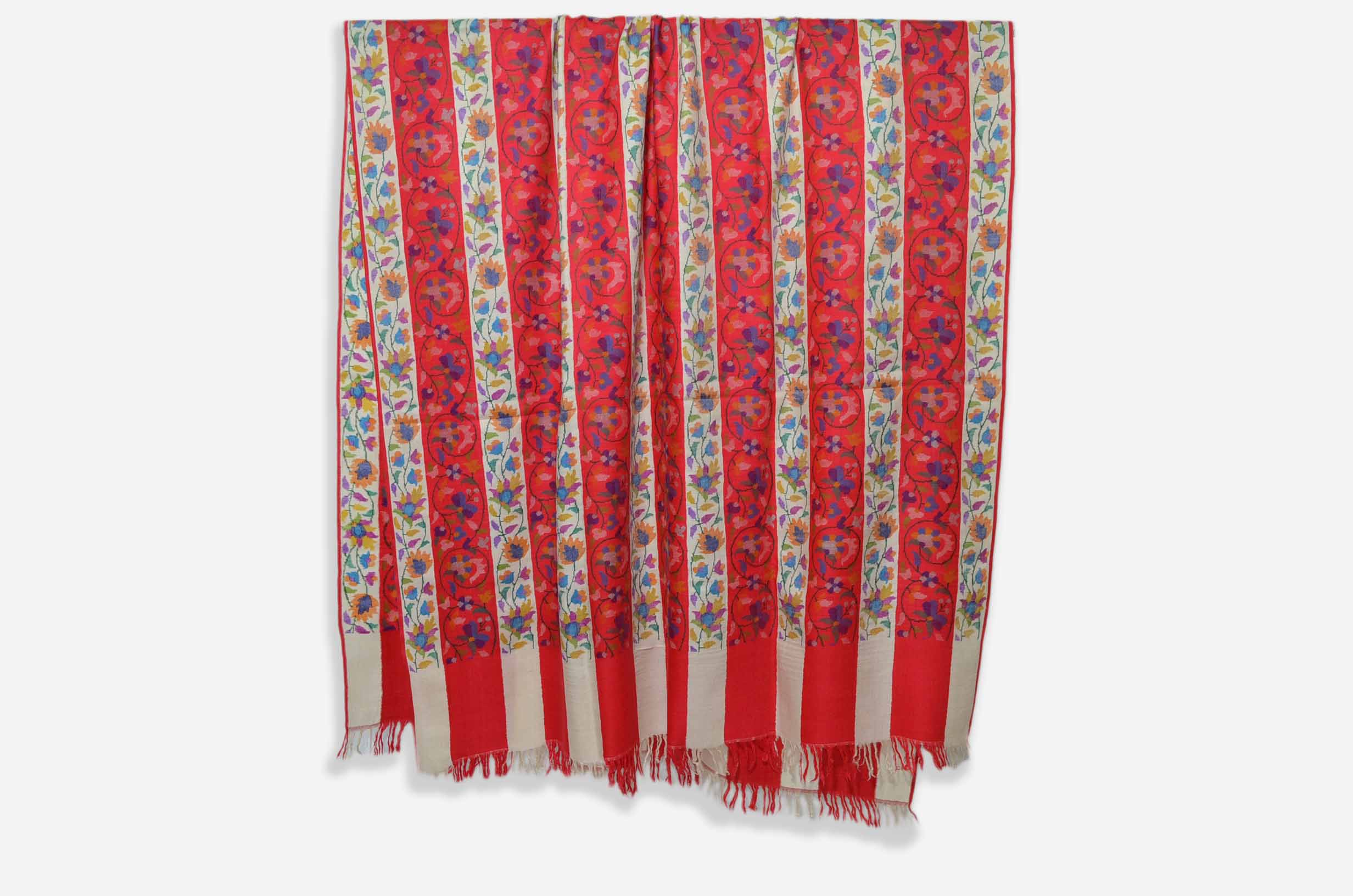 Red and White Kani Pashmina Jamwar Shawl