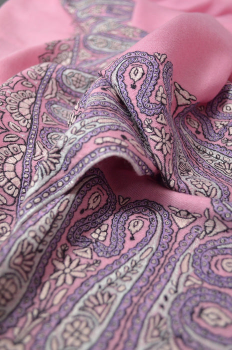 Pink Big Border Embroidery Cashmere Pashmina Shawl