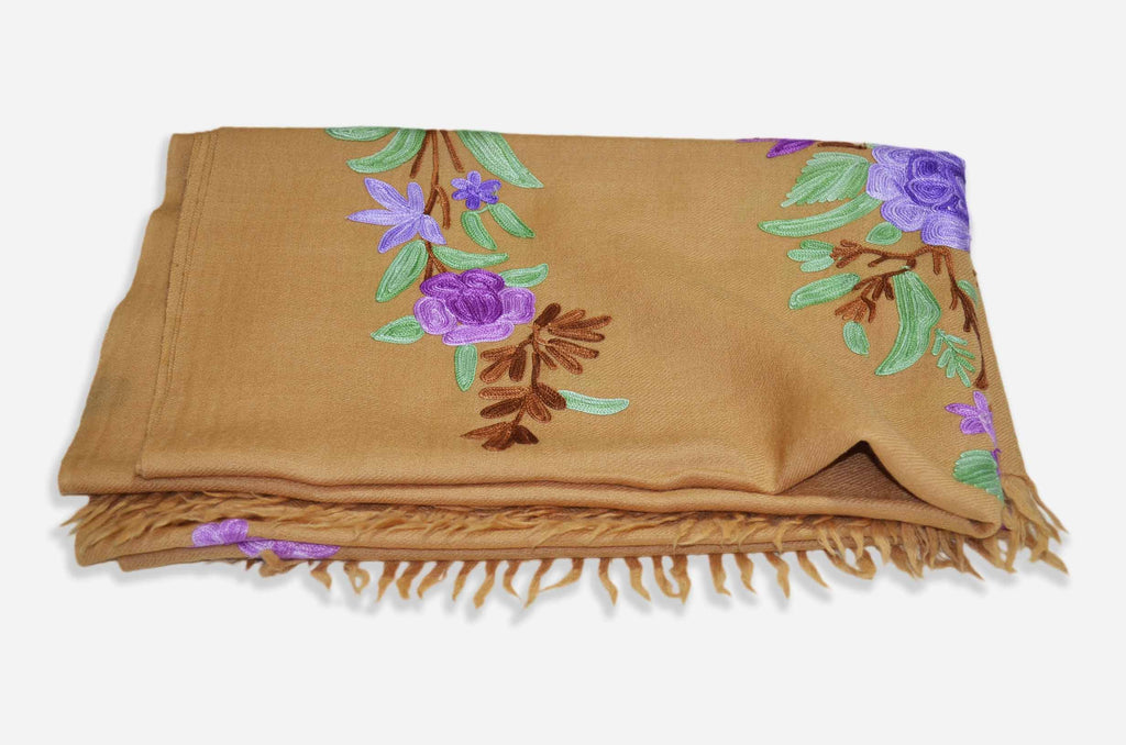 Yellow Merino Wool Aari Work Scarf