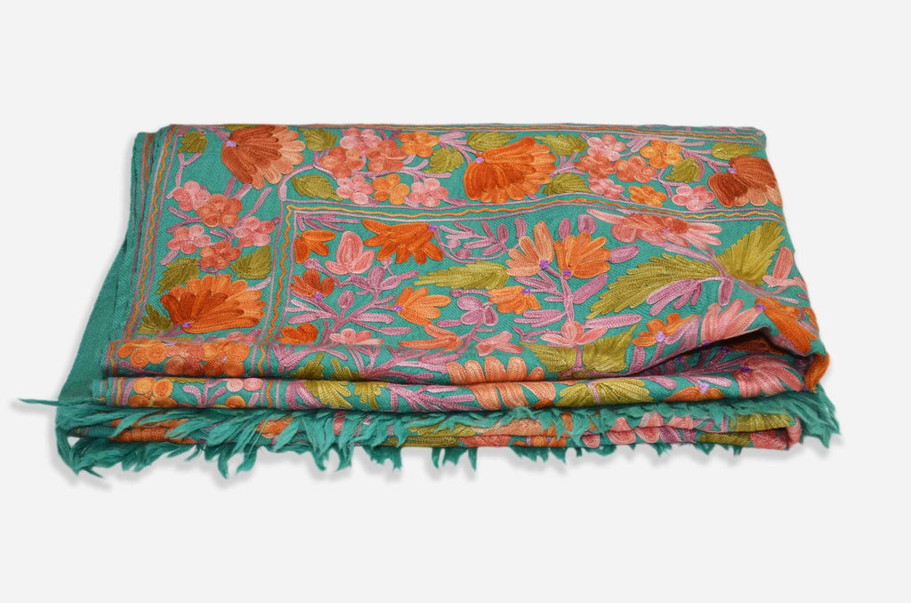 Jade Merino Wool Aari Work Scarf