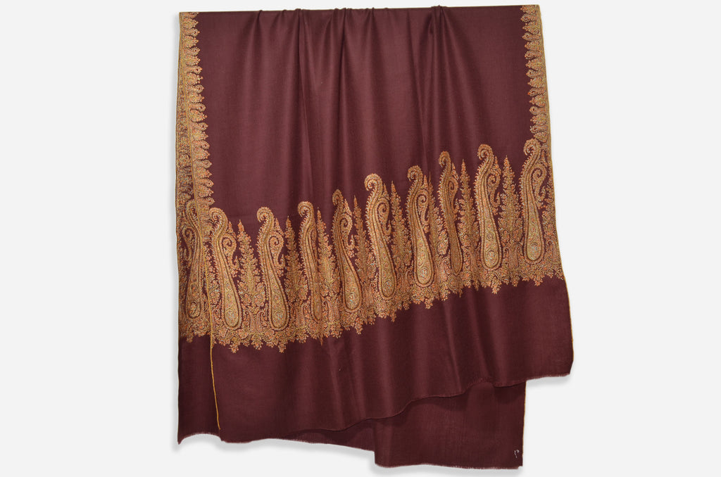 Maroon Pashmina Shawl with Beautifully Crafted Border