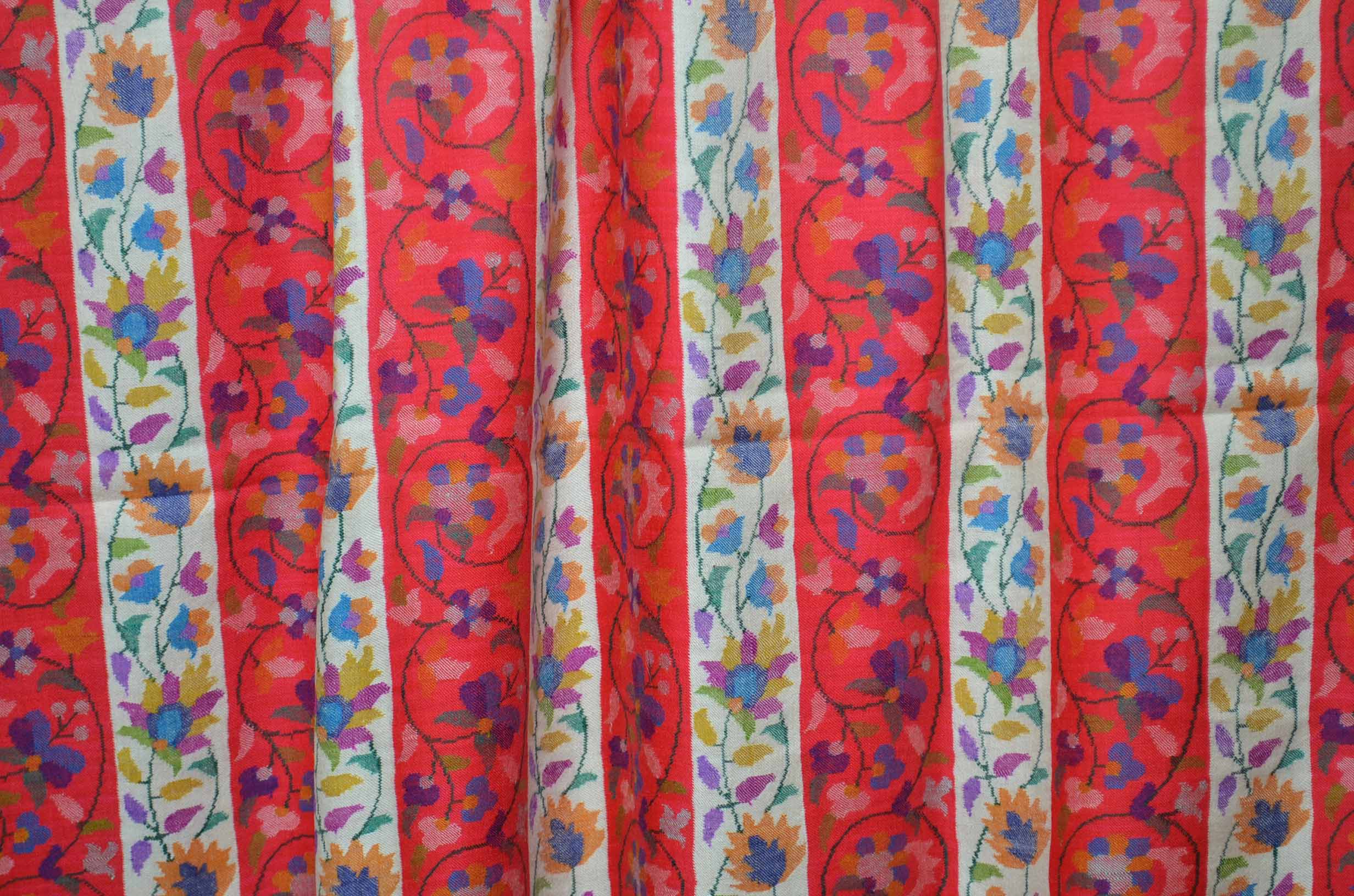 Red and White Kani Pashmina Jamwar Shawl