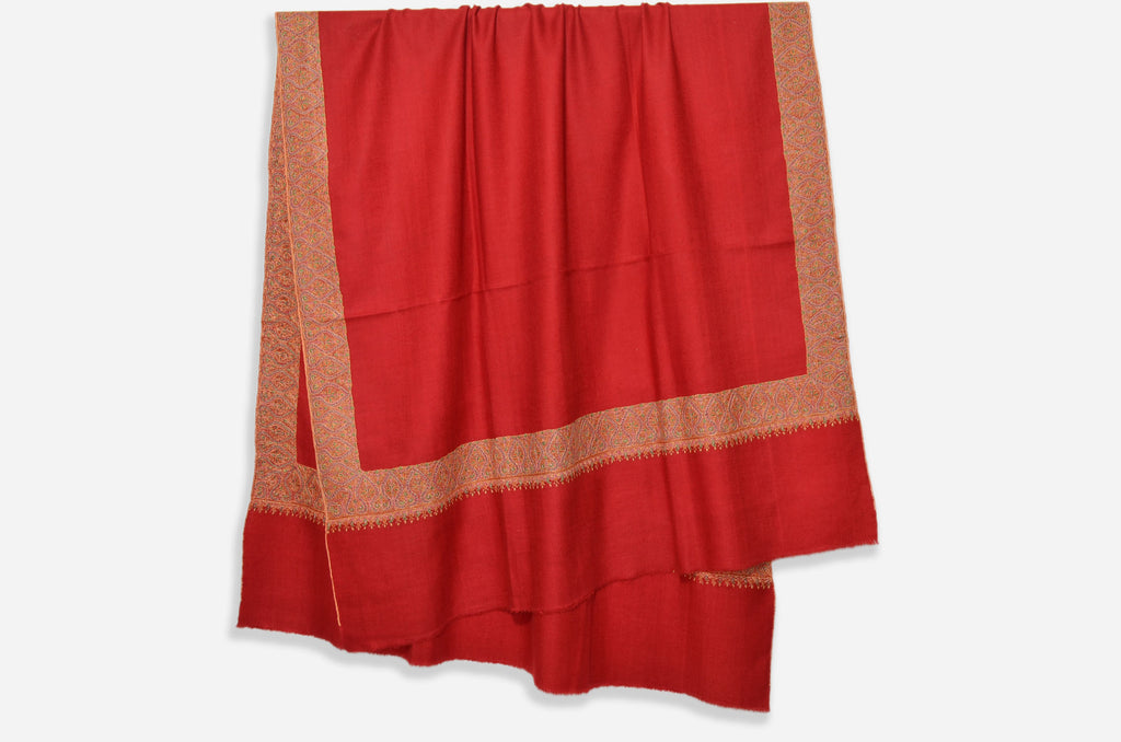 Red Pashmina Shawl with Beautifully Crafted Border