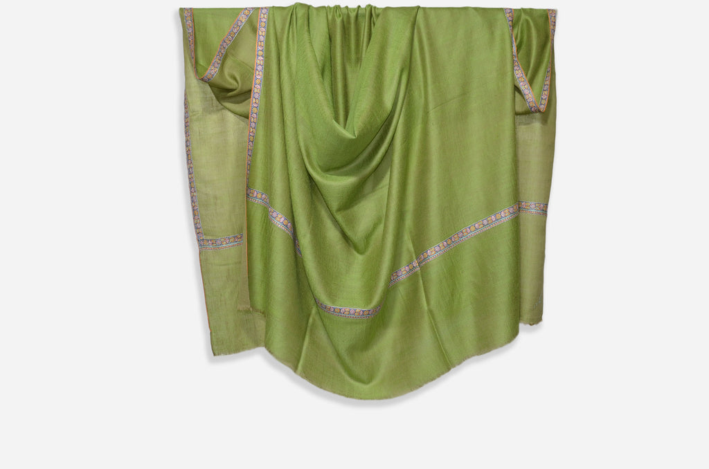 Pear Green Cashmere Pashmina Shawl with Beautifully  Crafted Border