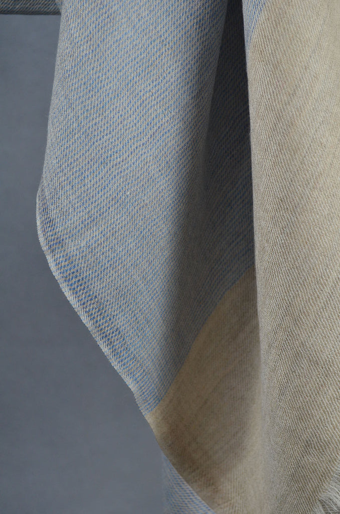 Blue Base with Natural Border Merino Silk Scarf