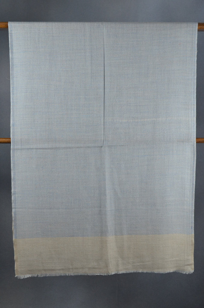 Blue Base with Natural Border Merino Silk Scarf