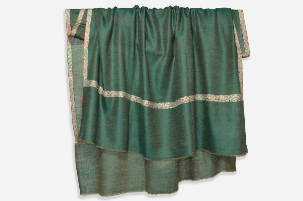 Reversible Emerald Cashmere Pashmina Shawl with Beautifully Crafted Border
