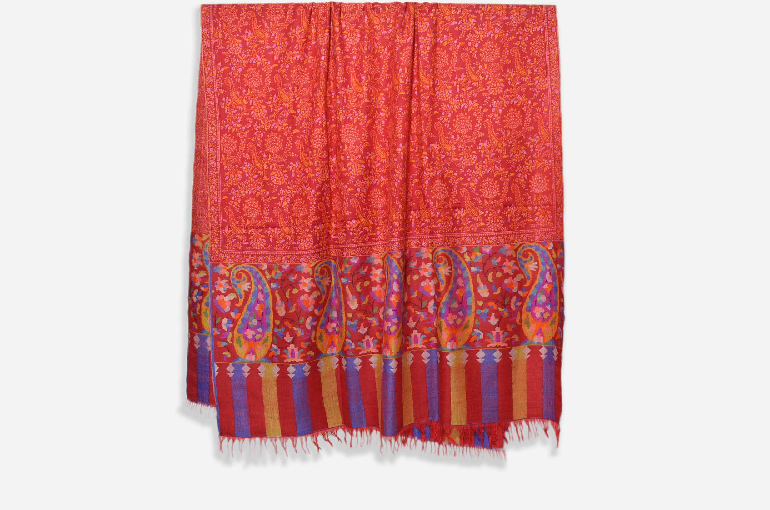 Red Kani Pashmina Jamwar Shawl with Sozni Embroidery