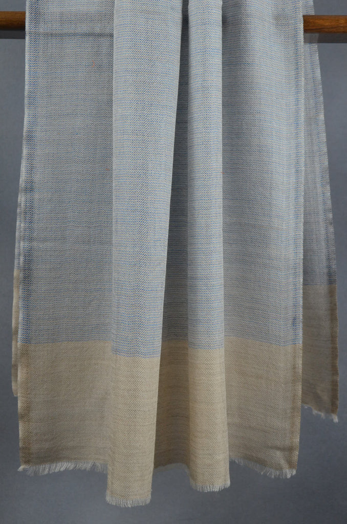 Blue Base with Natural Border Merino Silk Scarf