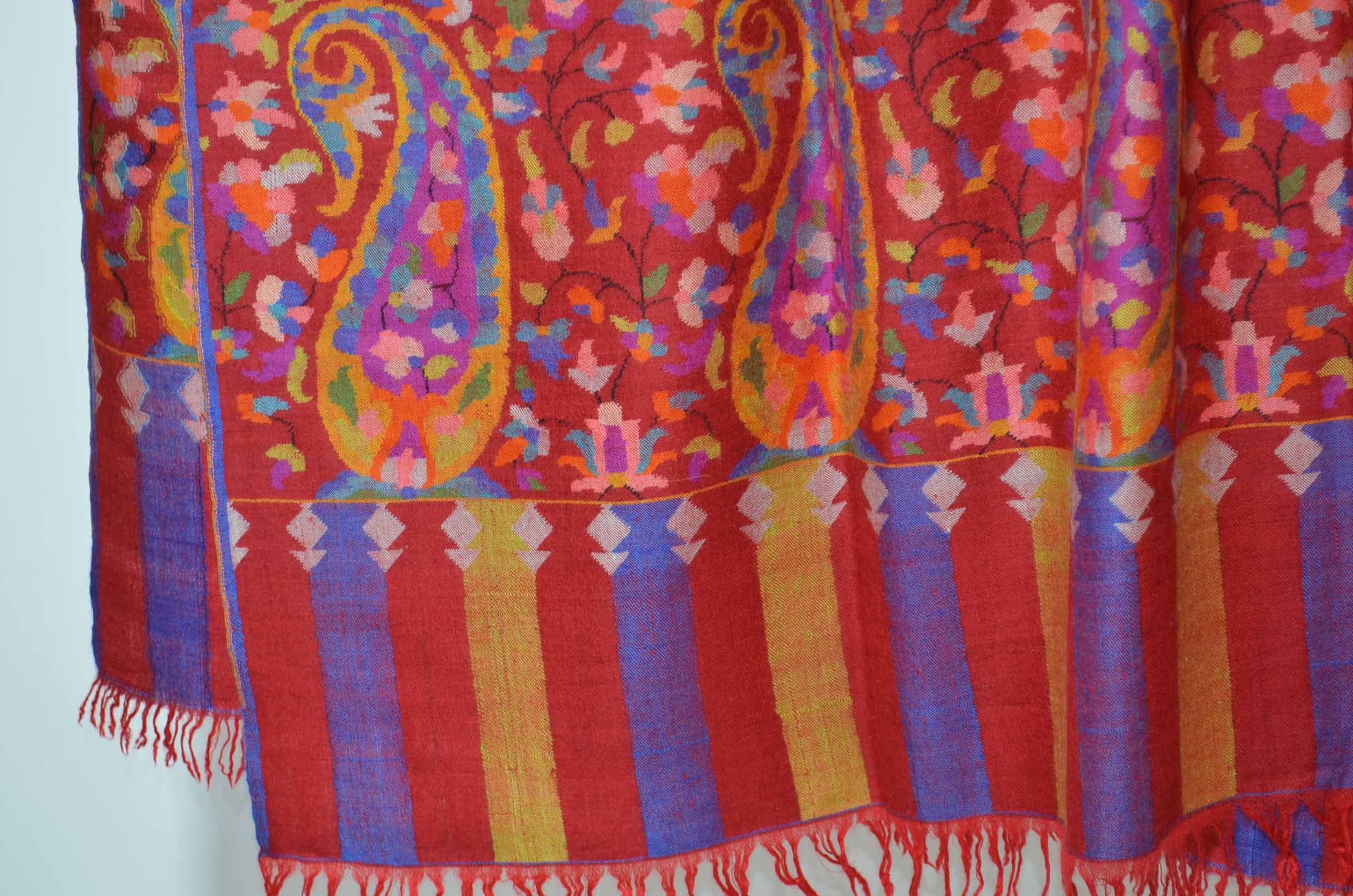 Red Kani Pashmina Jamwar Shawl with Sozni Embroidery