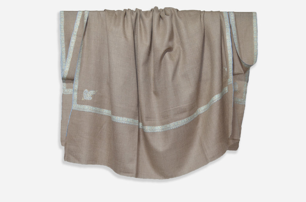 Un-Dyed Natural Cashmere Pashmina Shawl with Beautifully Crafted Border