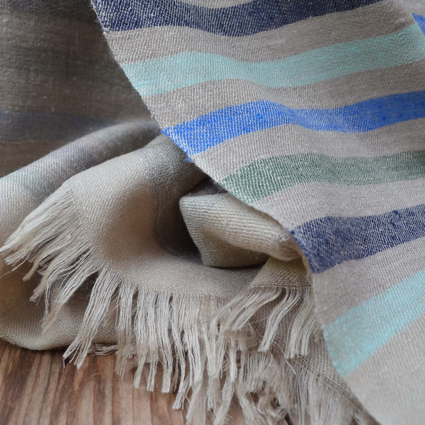 Reversible Natual Striped Handwoven Cashmere Pashmina Shawl