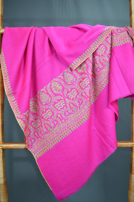 Pink Border Embroidery Cashmere Pashmina Shawl
