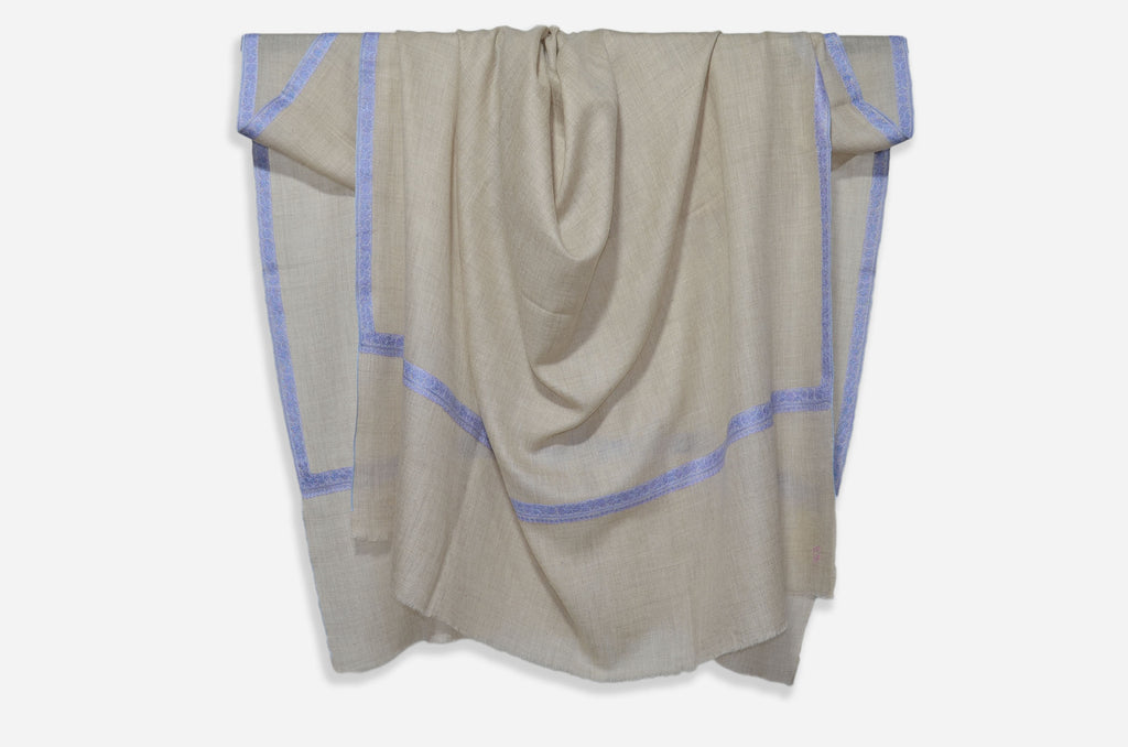 Natural Ivory Cashmere Pashmina Shawl with Beautifully  Crafted Border