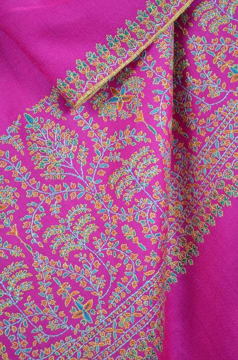 Pink Border Embroidery Cashmere Pashmina Shawl