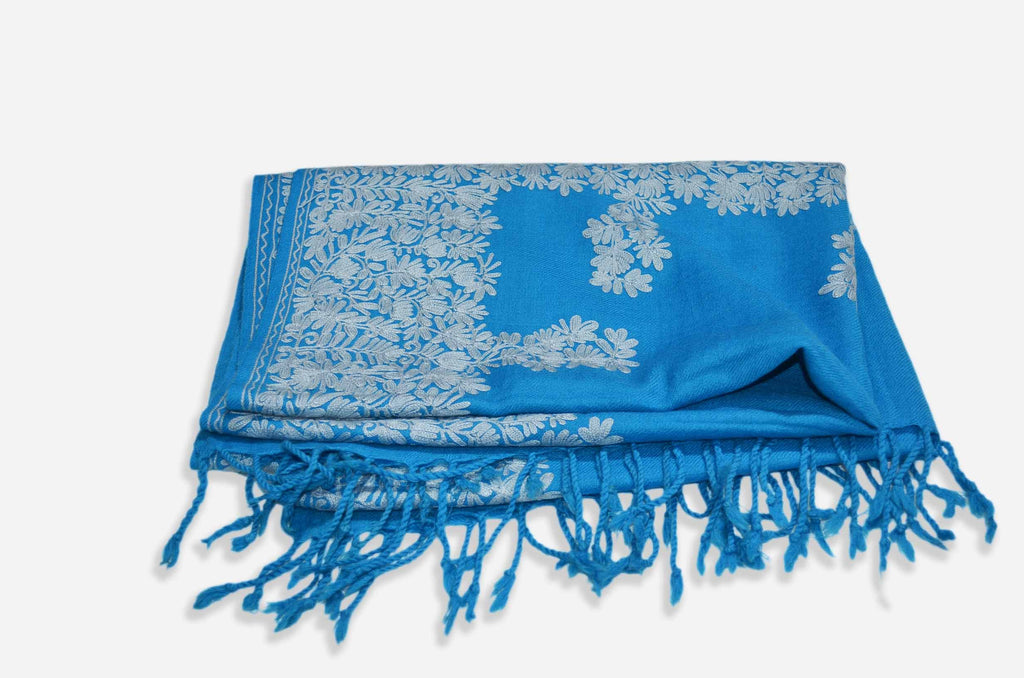 Blue Merino Wool Aari Work Scarf