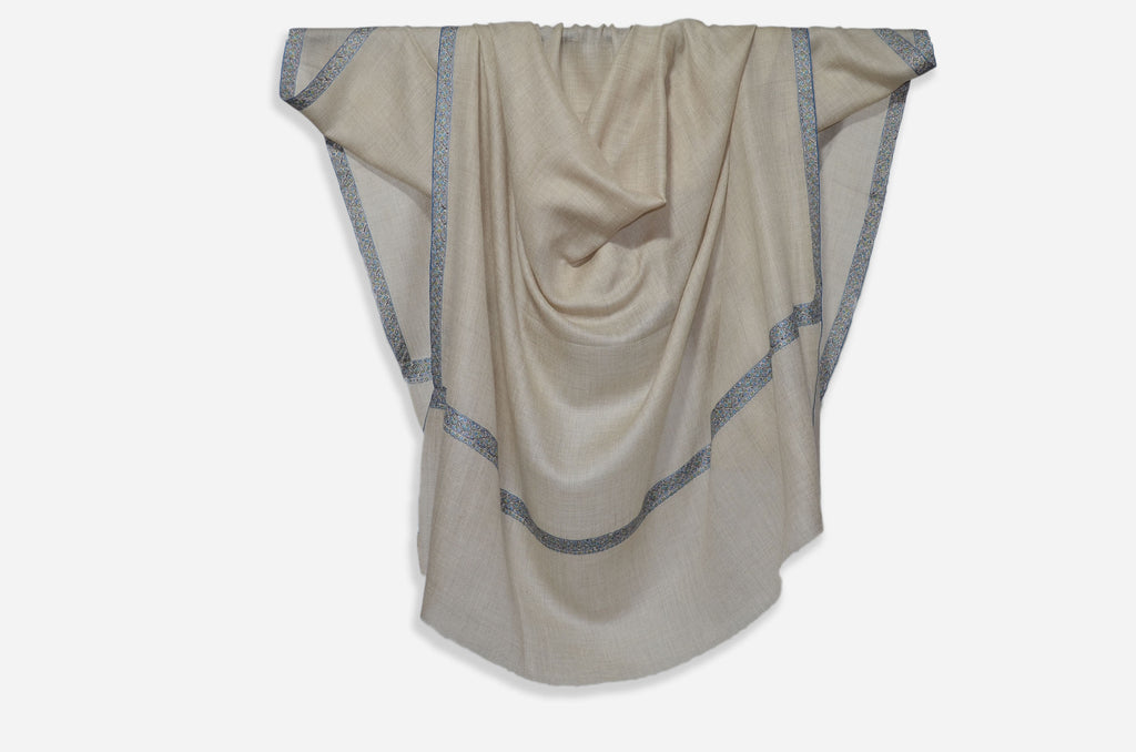 Natural Ivory Cashmere Pashmina Shawl with Beautifully  Crafted Border