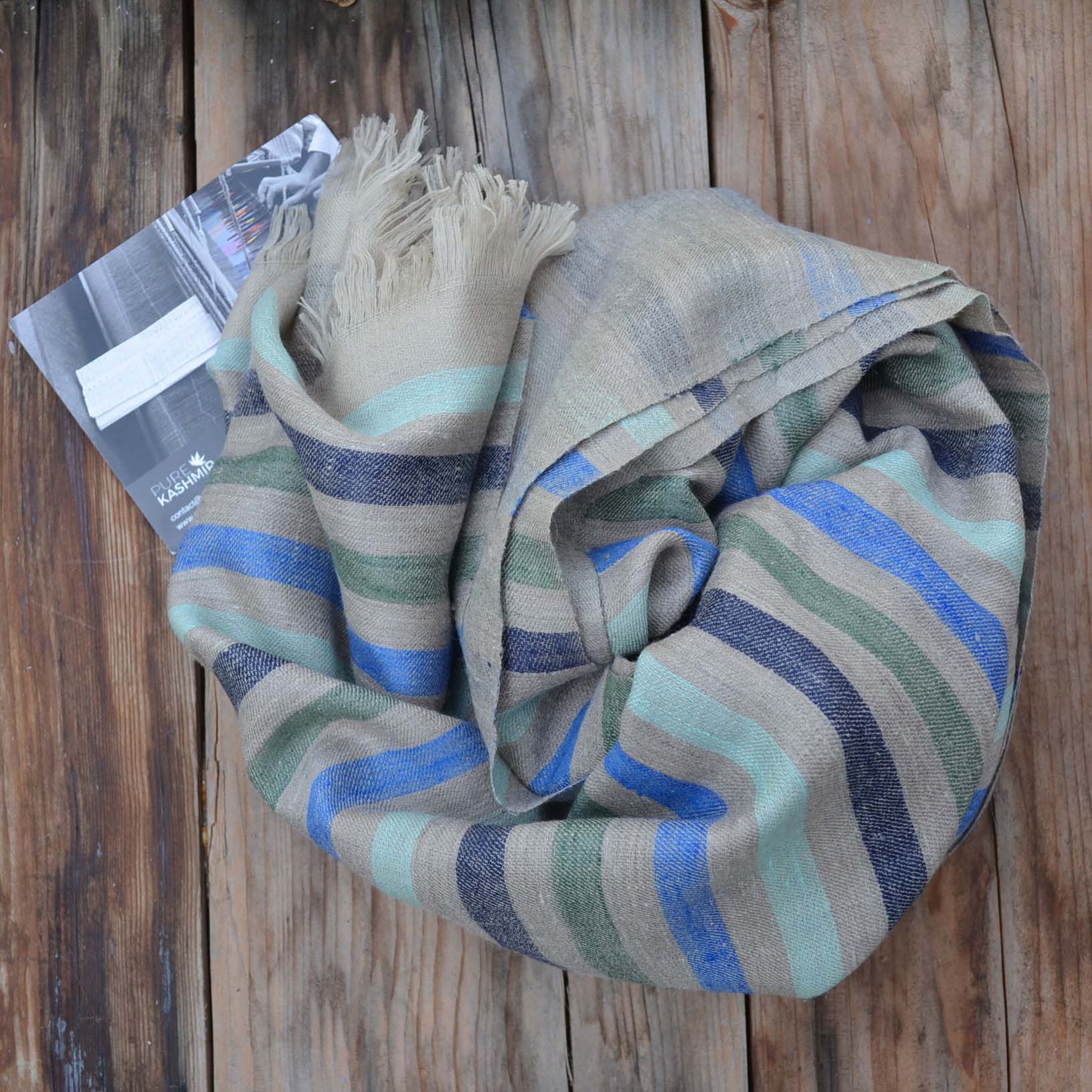 Reversible Natual Striped Handwoven Cashmere Pashmina Shawl