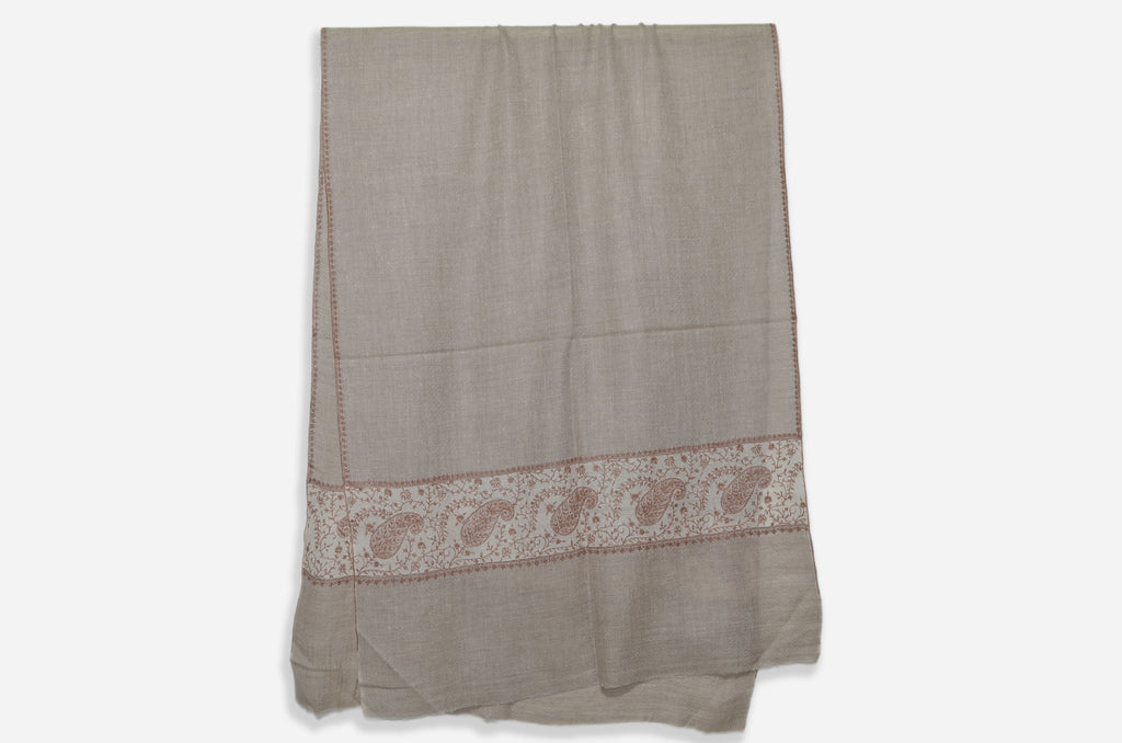 Un-Dyed Natural Pashmina Stole With Beautifully Crafted Border