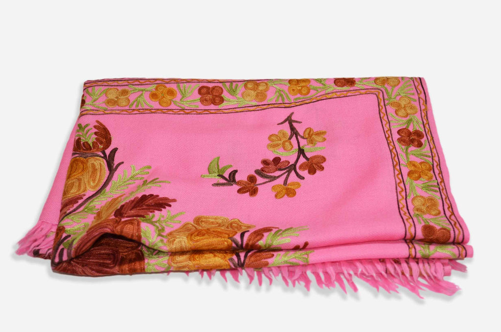 Pink Merino Wool Aari Work Scarf