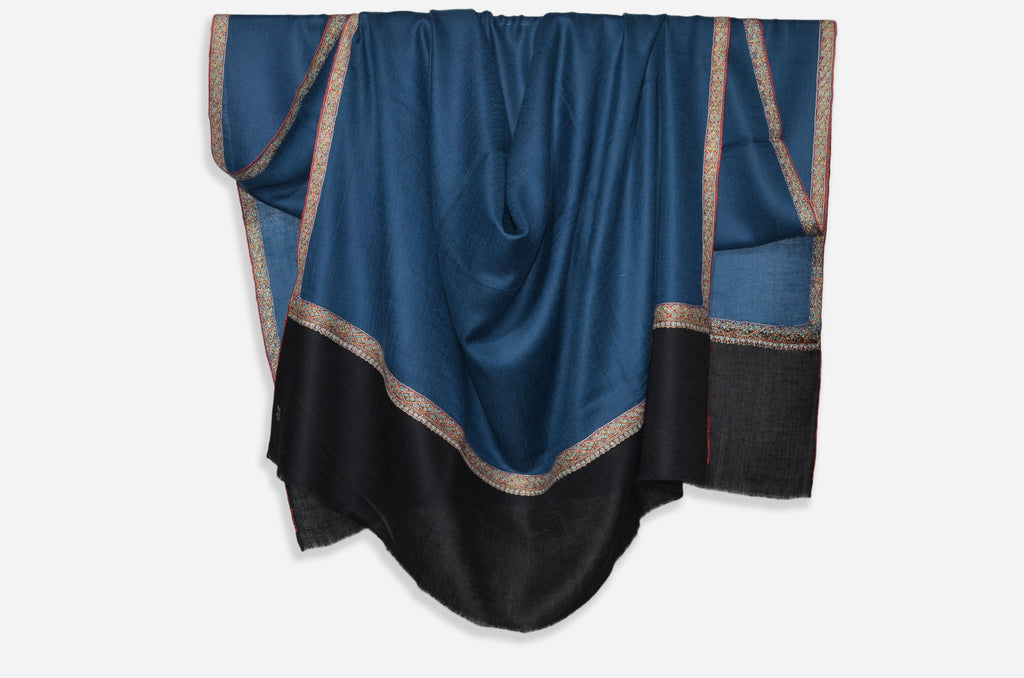 Blue And Black Cashmere Pashmina Shawl with Beautifully Crafted Border