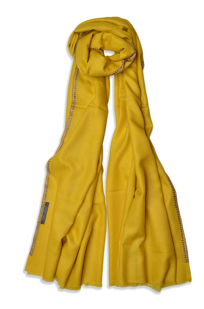 Yellow Sozni Embroidery Shawl
