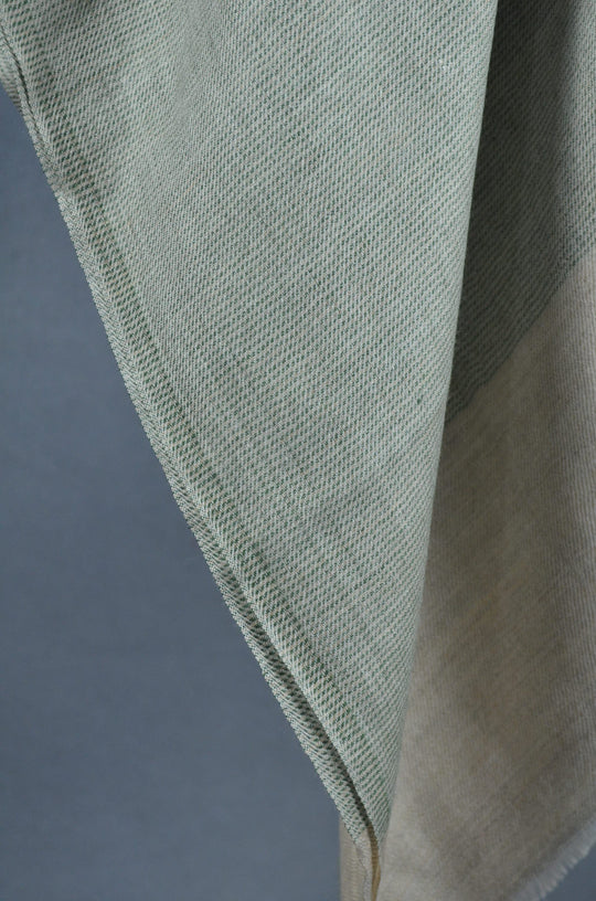 Green Base with Ivory Border Merino Silk Scarf