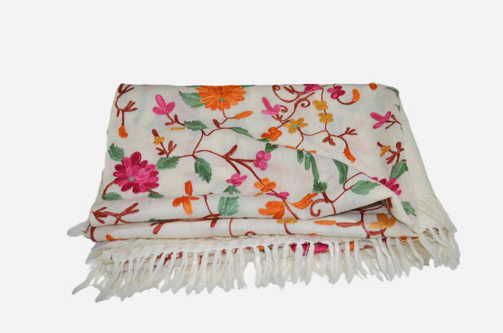 Ivory Merino Wool Aari Work Scarf