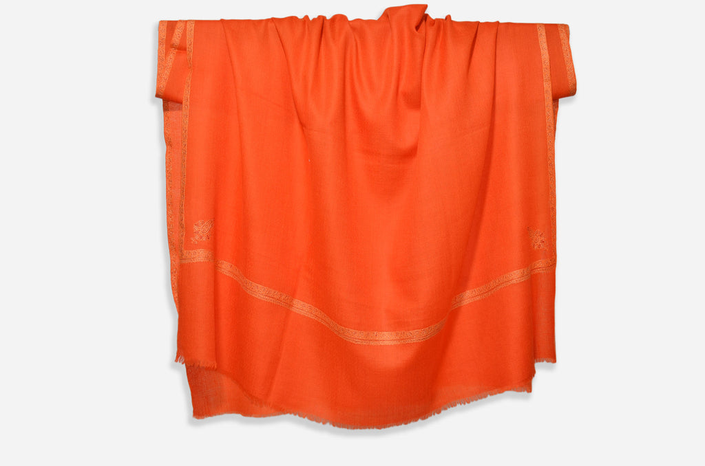 Orange Cashmere Pashmina Shawl with Beautifully  Crafted Border