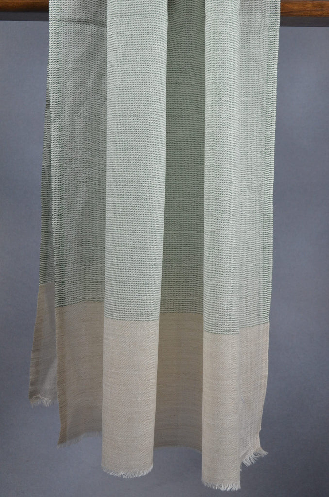 Green Base with Ivory Border Merino Silk Scarf