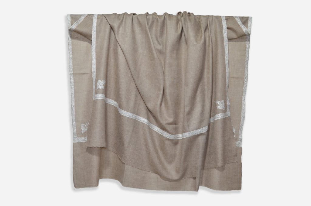 Un-Dyed Natural Cashmere Pashmina Shawl with Beautifully Crafted Border