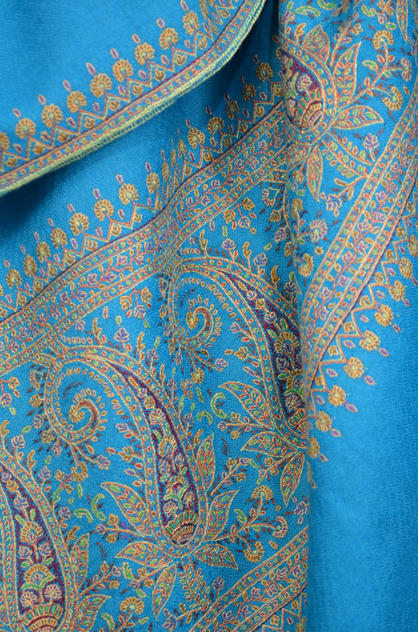 Blue Big Border Cashmere Pashmina Shawl