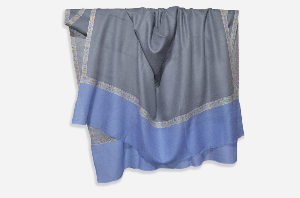 Grey And Blue Cashmere Pashmina Shawl with Beautifully Crafted Border