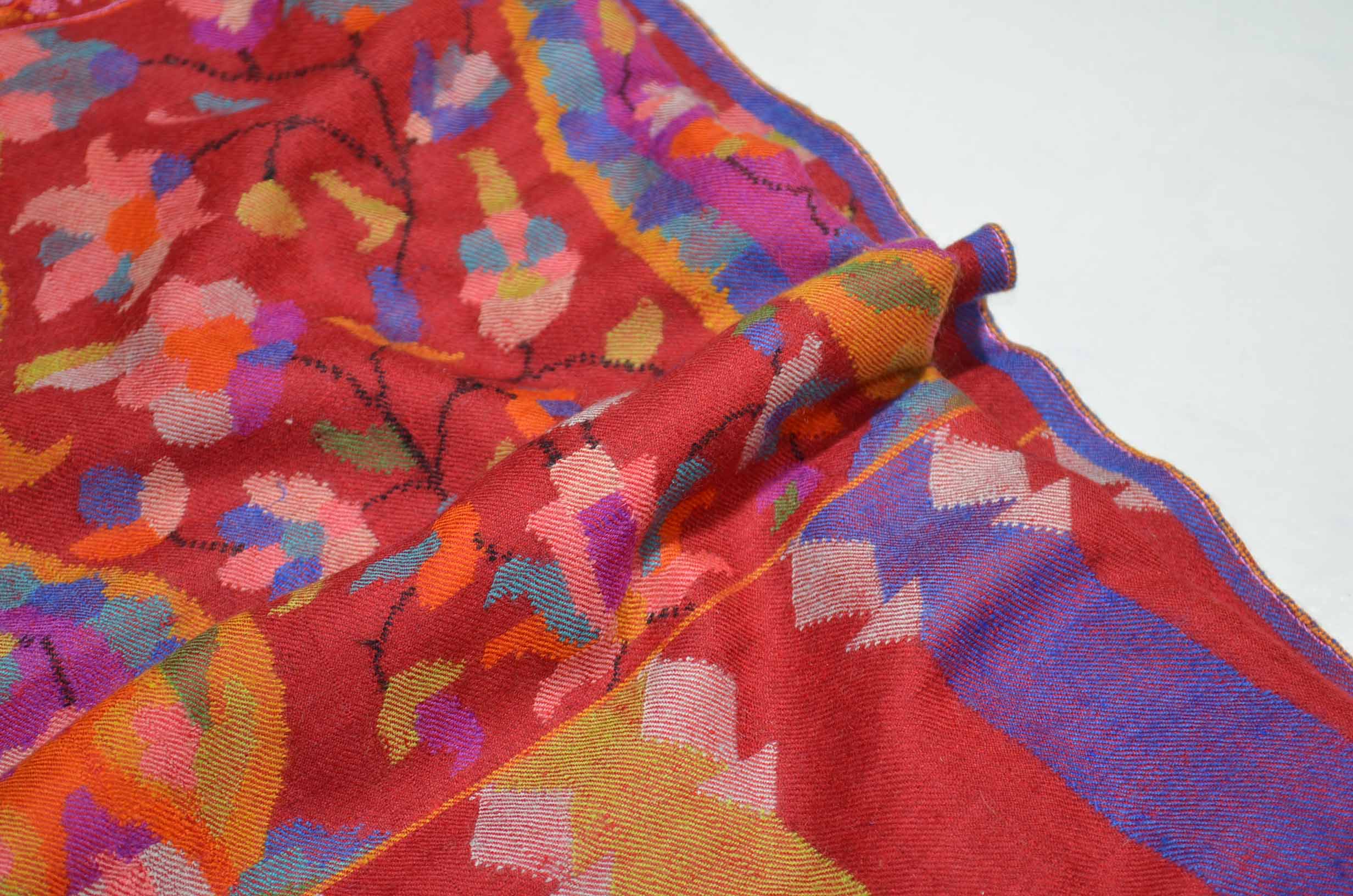 Red Kani Pashmina Jamwar Shawl with Sozni Embroidery