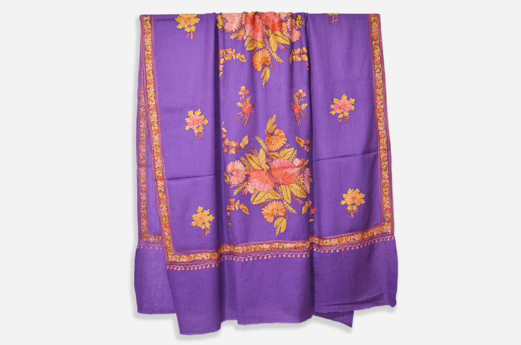 Purple Merino Wool Aari Work Shawl