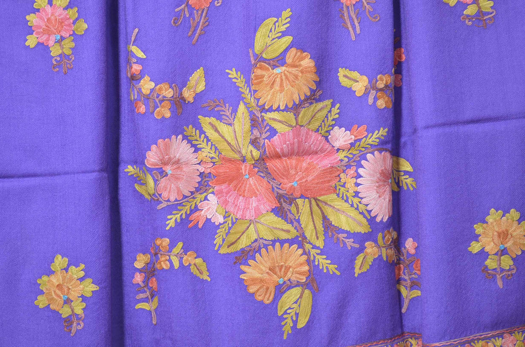 Purple Merino Wool Aari Work Shawl