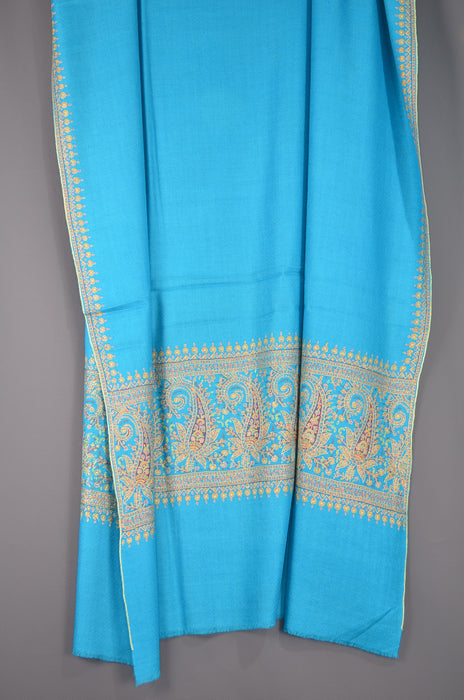 Blue Big Border Cashmere Pashmina Shawl