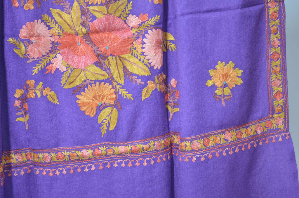 Purple Merino Wool Aari Work Shawl