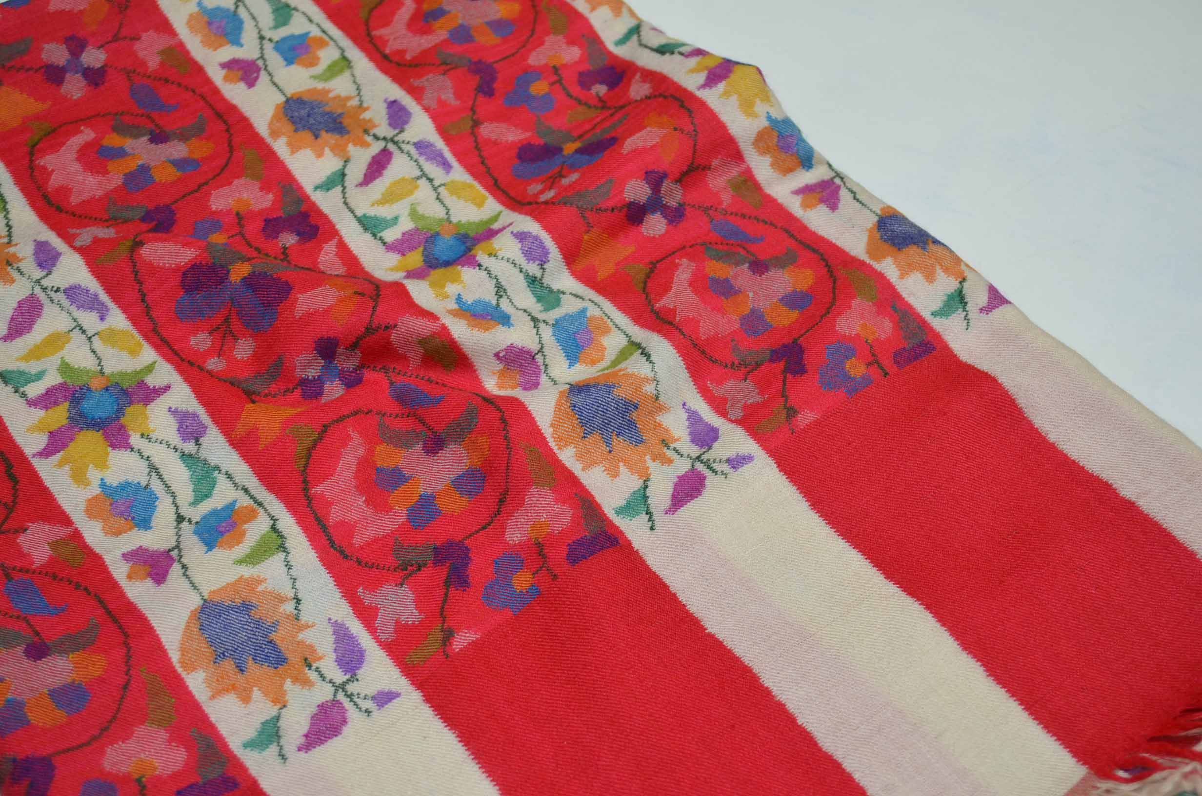 Red and White Kani Pashmina Jamwar Shawl