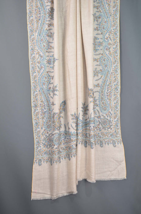 Natural Big Border Embroidery Cashmere Pashmina Shawl