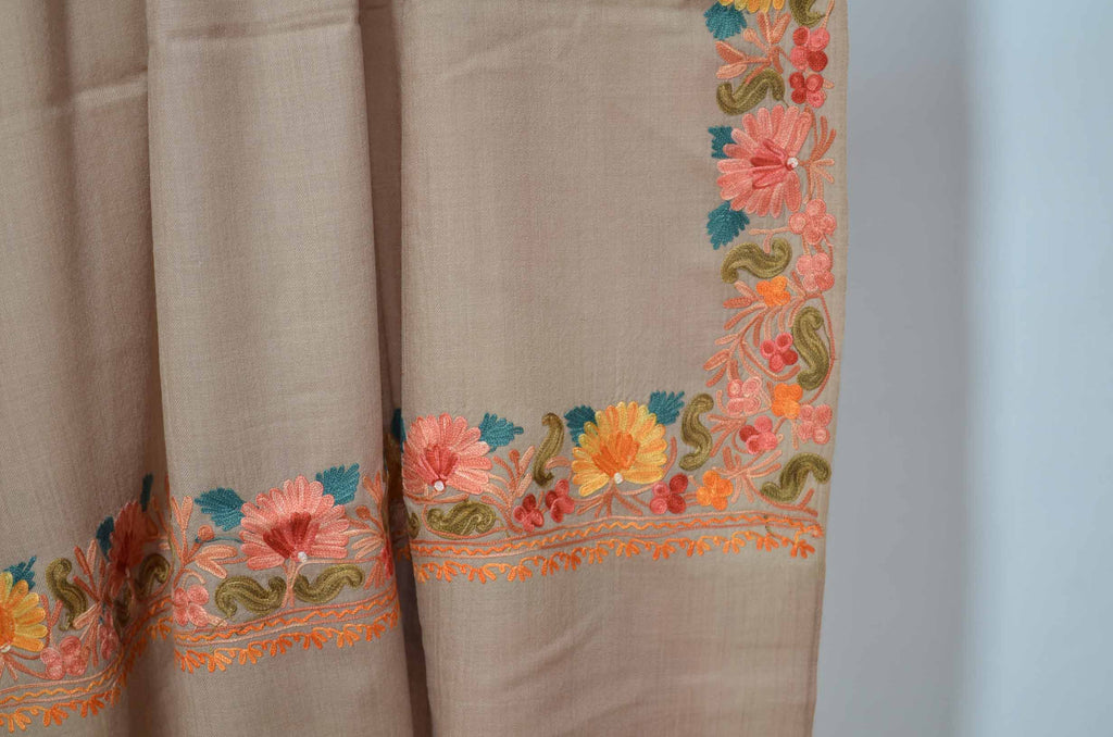Natural Un-dyed Merino Wool Aari Work Shawl