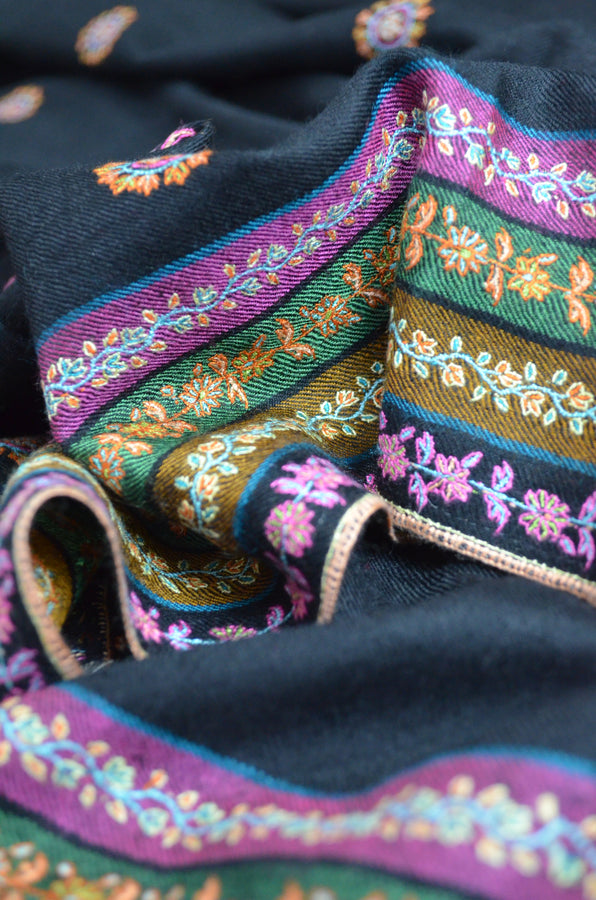 Black Big Border Cashmere Pashmina Shawl