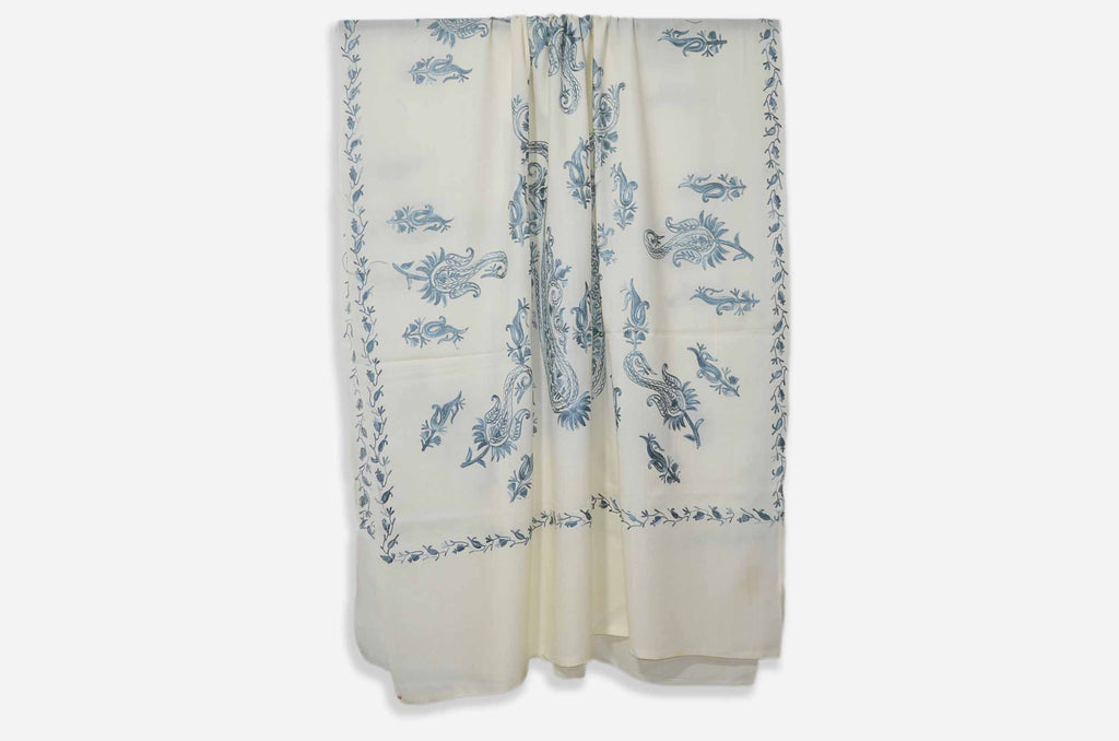 Ivory Merino Wool Aari Work Shawl