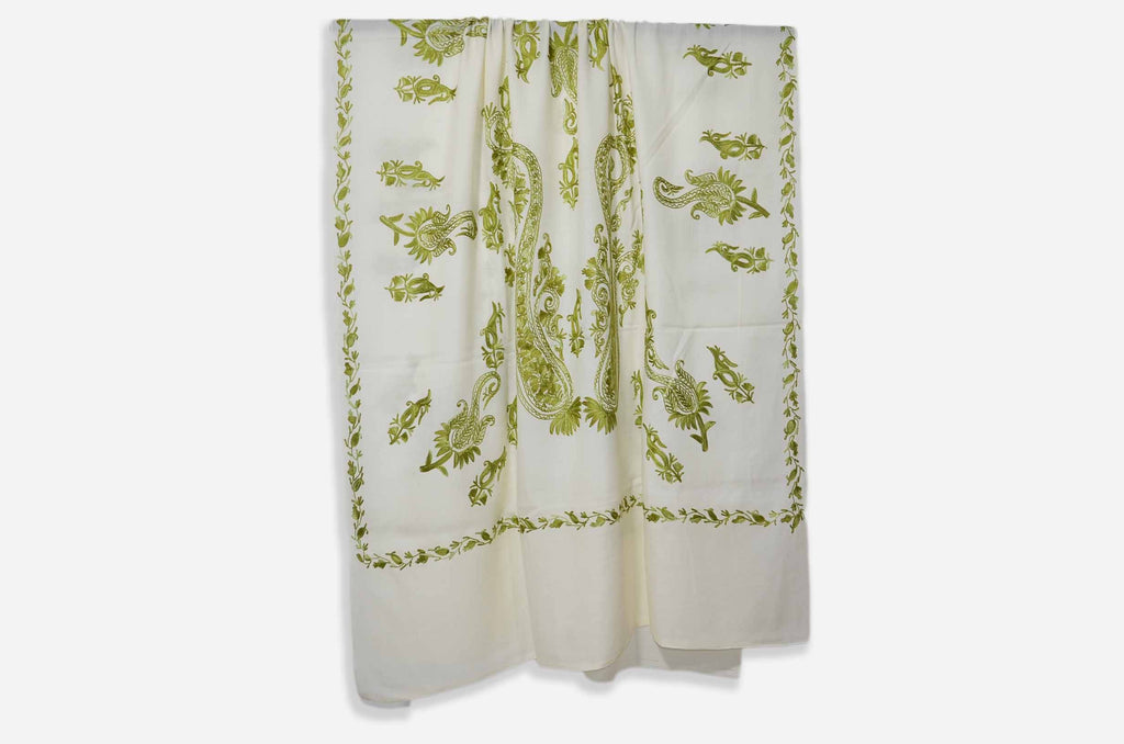 Ivory Merino Wool Aari Work Shawl