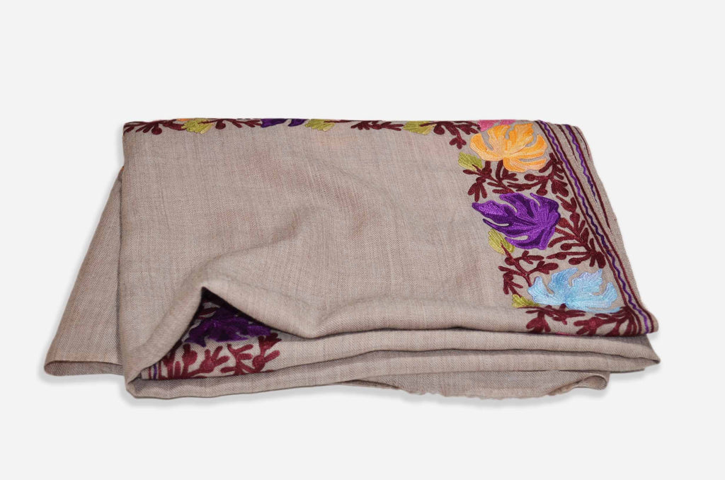 Natural Un-Dyed Merino Wool Aari Border Work Shawl