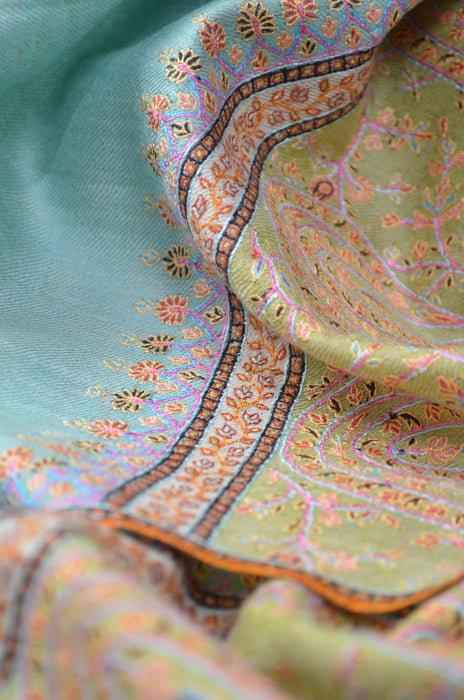 Light Blue Big Border Cashmere Pashmina Shawl
